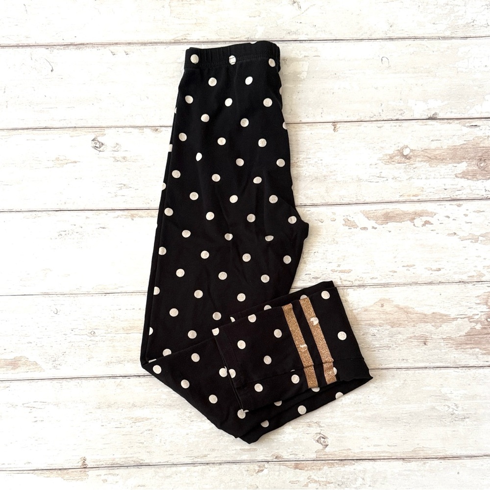 Old Navy Size 14 Girls XL Kids Stretch Pants Leggings Black Polka Dot Children’s